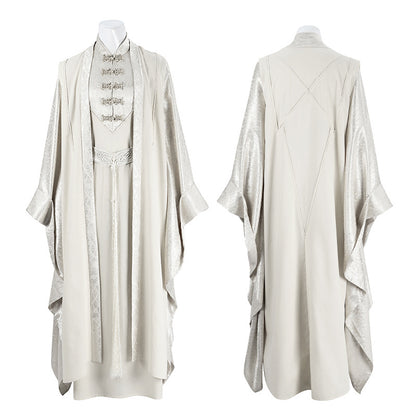 Epic White Flowing Wizard Robe with Hood - Cinematic Fantasy Mage Cosplay Set for Men