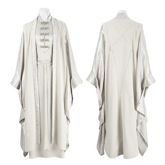 Epic White Flowing Wizard Robe with Hood - Cinematic Fantasy Mage Cosplay Set for Men