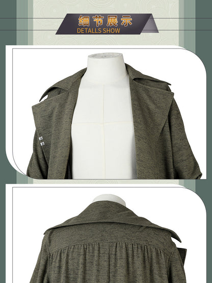 Post-Apocalyptic Black Leather Trench Coat with Red Lining - Long High-Collar Cape Jacket Cosplay