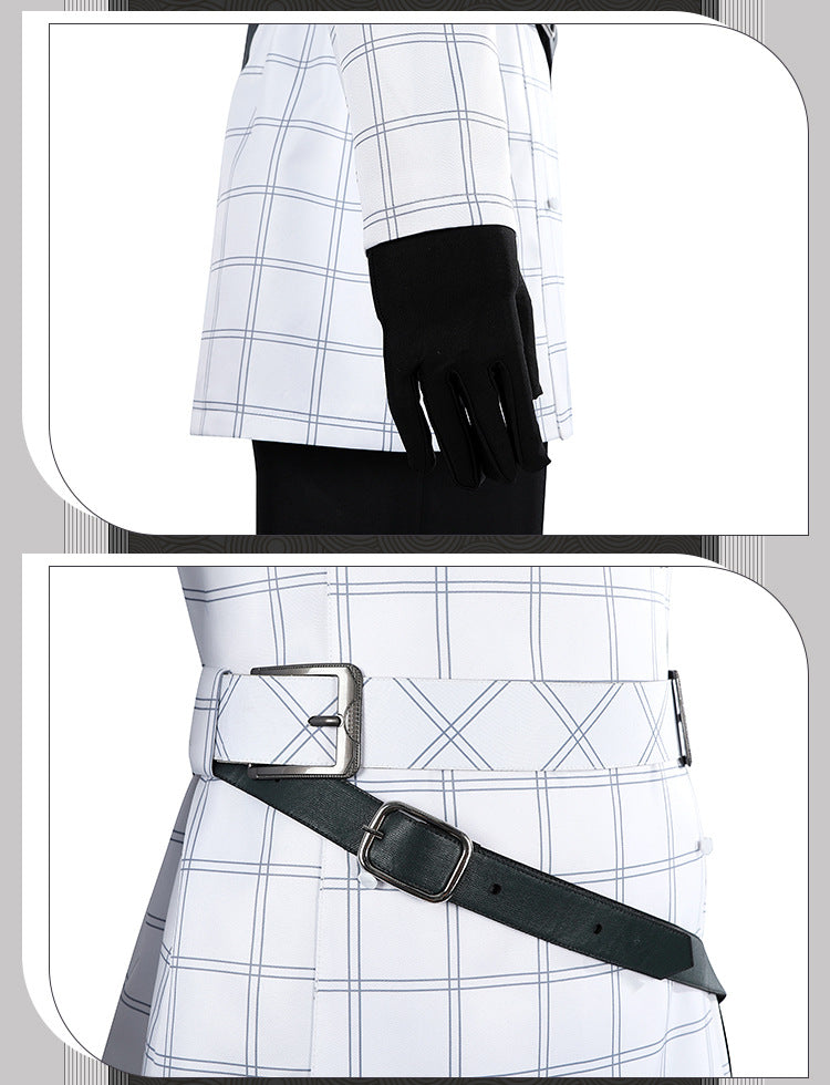 White Double-Breasted Adventurer Uniform - Blue Hairband Sword Scabbard Cosplay Set Male Secondary Style