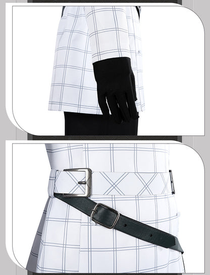 White Double-Breasted Adventurer Uniform - Blue Hairband Sword Scabbard Cosplay Set Male Secondary Style