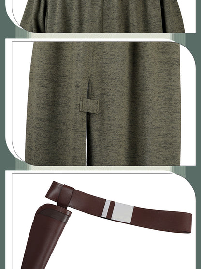 Post-Apocalyptic Black Leather Trench Coat with Red Lining - Long High-Collar Cape Jacket Cosplay