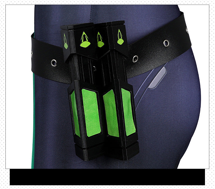 Toxic Green Black Tight Bodysuit Cosplay Set - Helmet Mask Gloves Belt Female Venom Theme Outfit