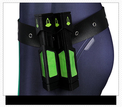 Toxic Green Black Tight Bodysuit Cosplay Set - Helmet Mask Gloves Belt Female Venom Theme Outfit