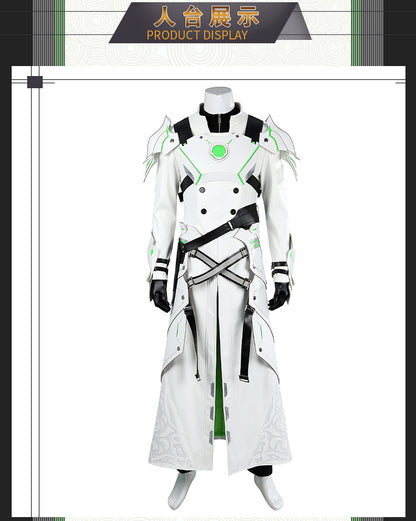 Young Silver Warrior White Lifestream Style Jacket - Shoulder Armor Belt Gloves Cosplay Ensemble Male