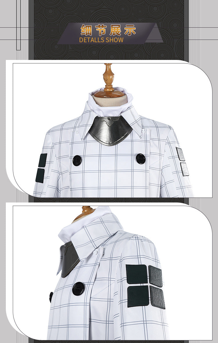 White Double-Breasted Adventurer Uniform - Blue Hairband Sword Scabbard Cosplay Set Male Secondary Style