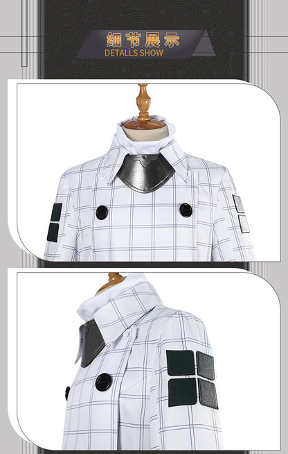 White Double-Breasted Adventurer Uniform - Blue Hairband Sword Scabbard Cosplay Set Male Secondary Style