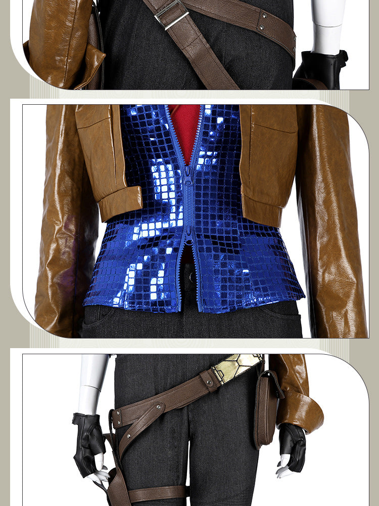 Post-Apocalyptic Red Leather Jacket & Vest Ensemble - Female Combat Armor Cosplay Set | Holsters Gloves
