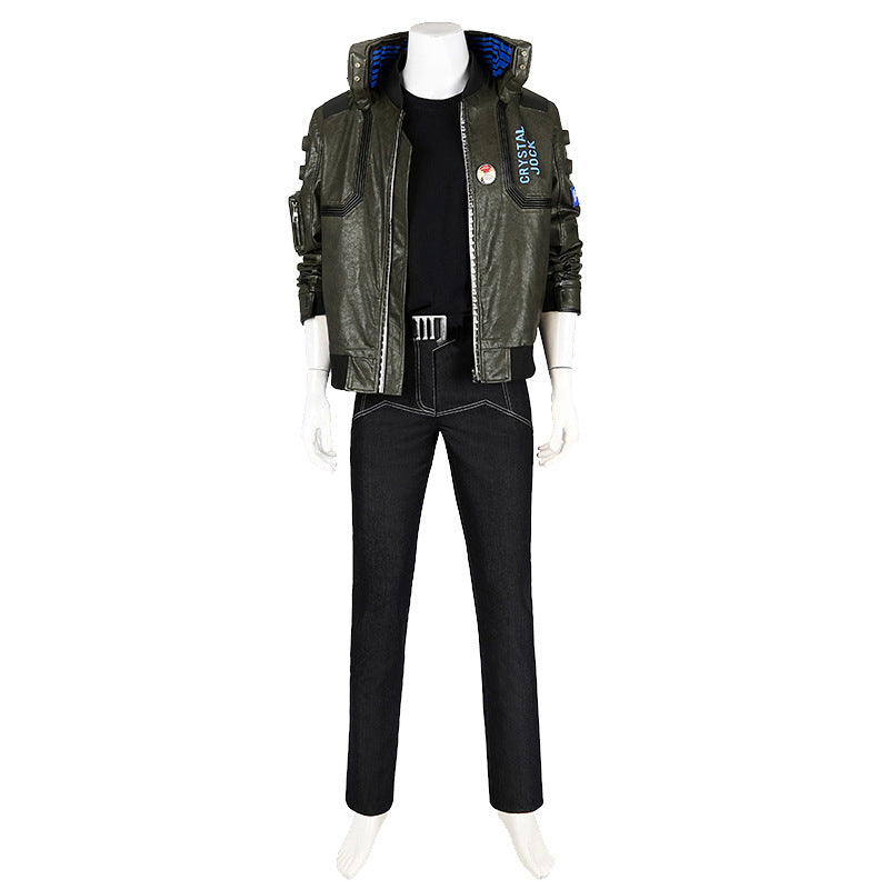 Cyberpunk Streetwear Embroidered Bomber Jacket & Tactical Pants - Male Full Ensemble with Belt Accessories