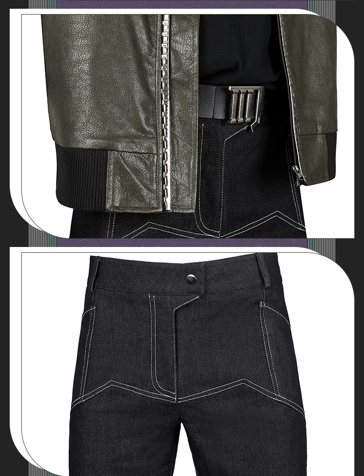 Cyberpunk Streetwear Embroidered Bomber Jacket & Tactical Pants - Male Full Ensemble with Belt Accessories