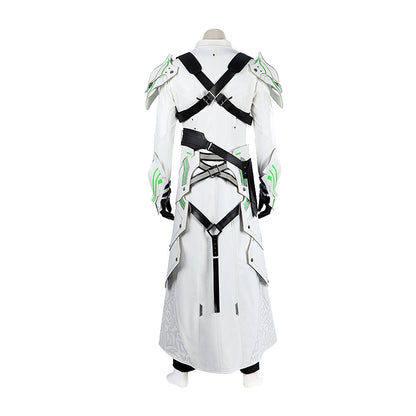Young Silver Warrior White Lifestream Style Jacket - Shoulder Armor Belt Gloves Cosplay Ensemble Male