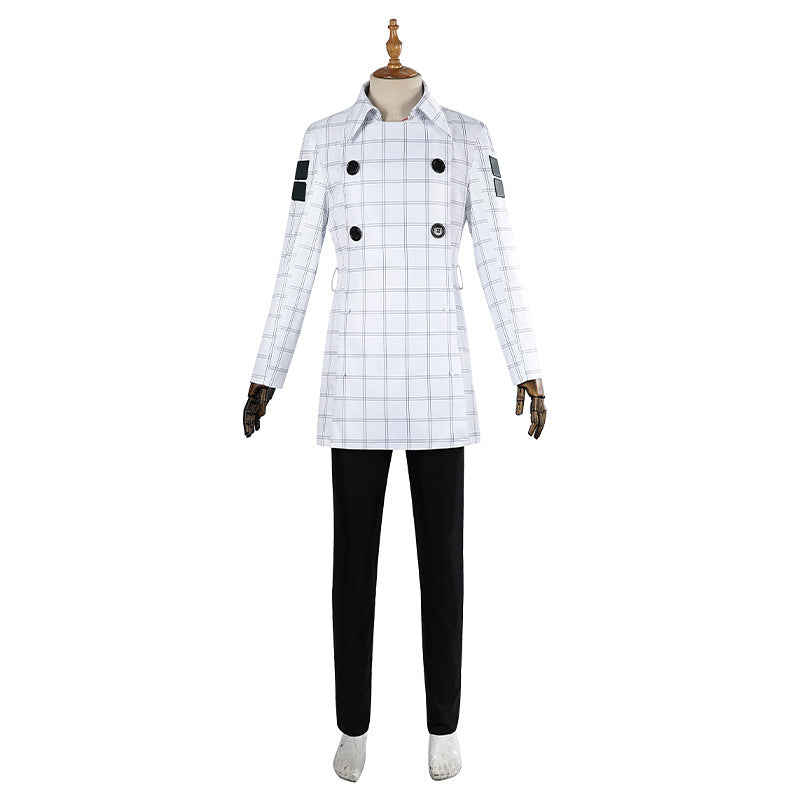 White Double-Breasted Adventurer Uniform - Blue Hairband Sword Scabbard Cosplay Set Male Secondary Style