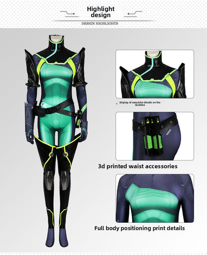 Toxic Green Black Tight Bodysuit Cosplay Set - Helmet Mask Gloves Belt Female Venom Theme Outfit