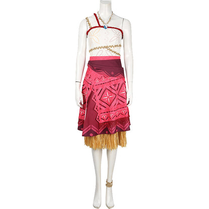 Polynesian Explorer Dress - Manta Ray Print Red Skirt & Crop Top | Women & Children Cosplay Set with Necklace