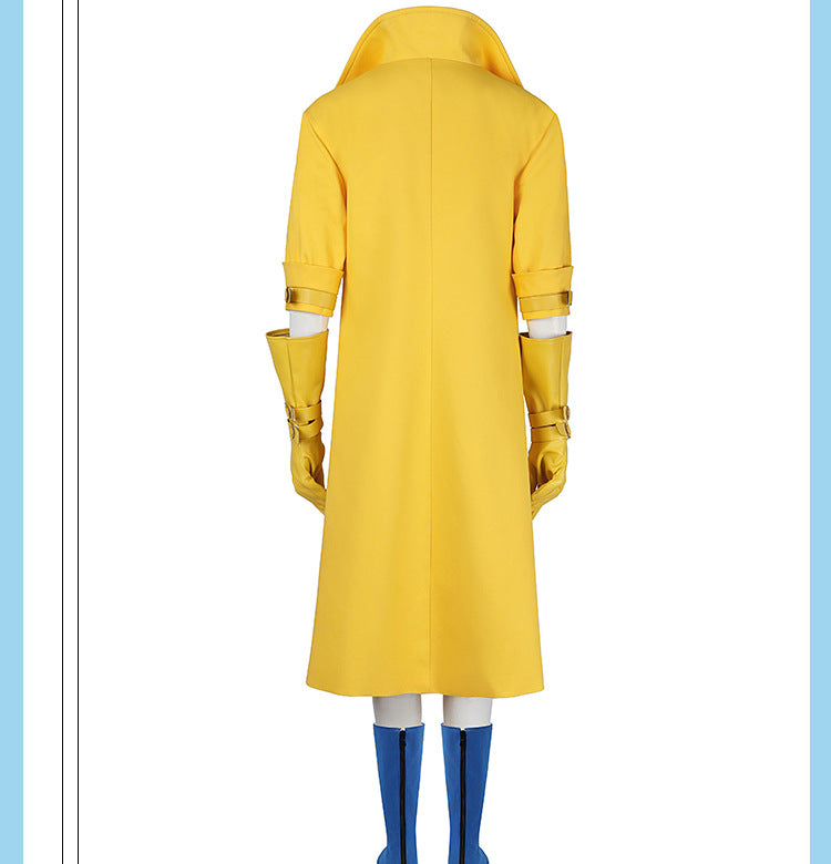 Yellow Trench Coat Pink Shirt Ensemble - Full Cosplay with Sunglasses Gloves Belt Female Retro Anime Style