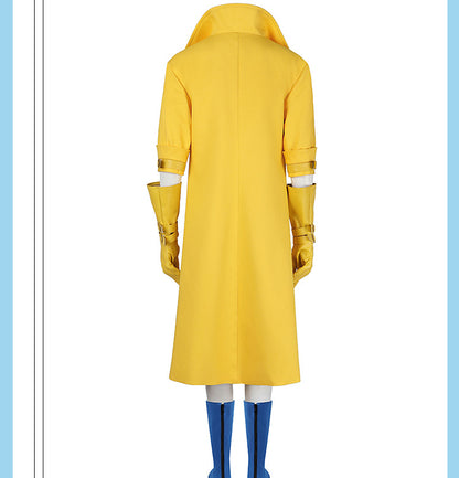 Yellow Trench Coat Pink Shirt Ensemble - Full Cosplay with Sunglasses Gloves Belt Female Retro Anime Style