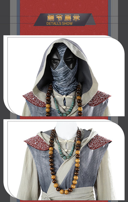 Eastern Warrior Red Black Robes with Conical Hat - Full Cosplay Suit Male | Staff Accessories Halloween Performance