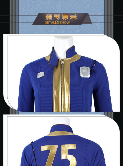 Blue & Yellow Vault Dweller Onesie - Tight Female Jumpsuit Cosplay Set | Post-Apoc Bodysuit + Gauntlets