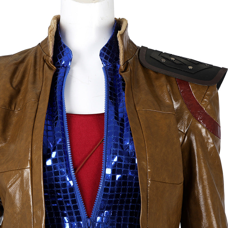 Post-Apocalyptic Red Leather Jacket & Vest Ensemble - Female Combat Armor Cosplay Set | Holsters Gloves