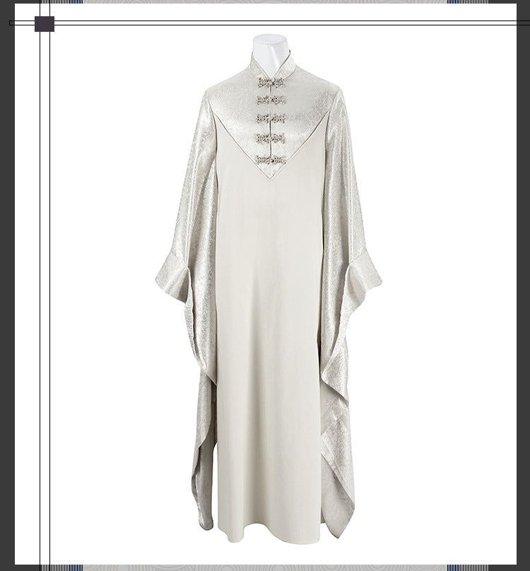 Epic White Flowing Wizard Robe with Hood - Cinematic Fantasy Mage Cosplay Set for Men