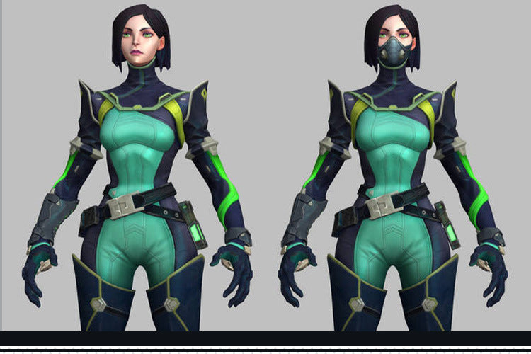 Toxic Green Black Tight Bodysuit Cosplay Set - Helmet Mask Gloves Belt Female Venom Theme Outfit