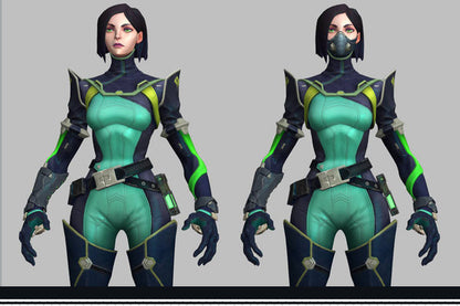 Toxic Green Black Tight Bodysuit Cosplay Set - Helmet Mask Gloves Belt Female Venom Theme Outfit