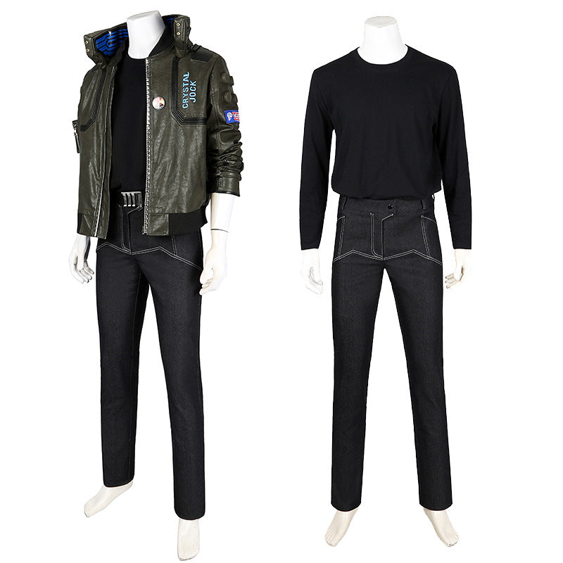 Cyberpunk Streetwear Embroidered Bomber Jacket & Tactical Pants - Male Full Ensemble with Belt Accessories