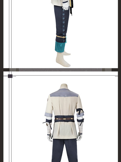 Electric Fighter White Outfit - Blue Accents Cosplay Suit Male | Belt Wrist Guards