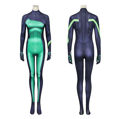 Toxic Green Black Tight Bodysuit Cosplay Set - Helmet Mask Gloves Belt Female Venom Theme Outfit