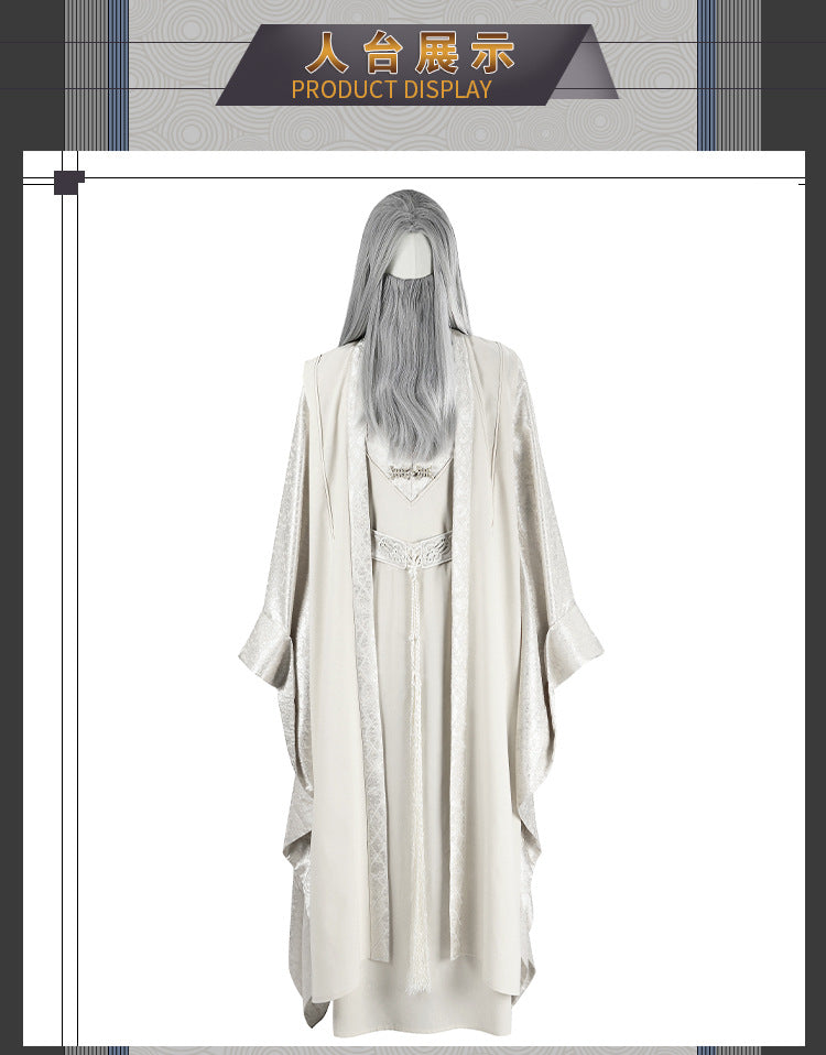 Epic White Flowing Wizard Robe with Hood - Cinematic Fantasy Mage Cosplay Set for Men