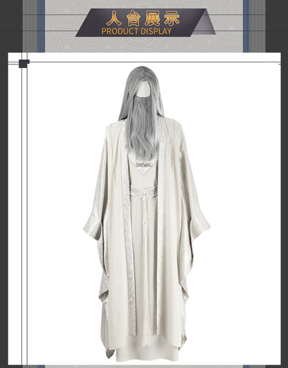 Epic White Flowing Wizard Robe with Hood - Cinematic Fantasy Mage Cosplay Set for Men