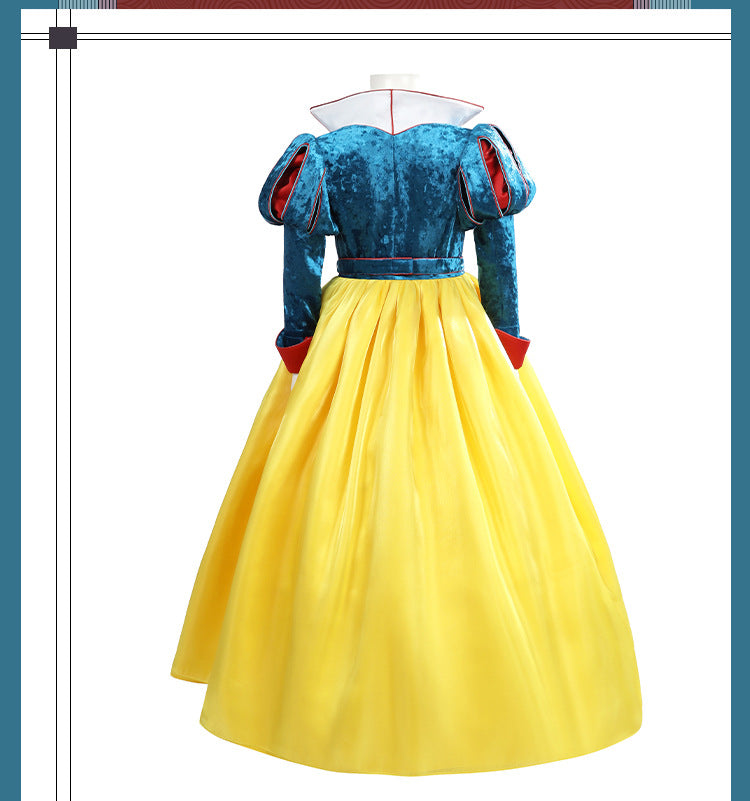 Classic Fairy Tale Princess Dress - Blue & Yellow Puff Sleeve Gown Adult & Kids Cosplay Costume