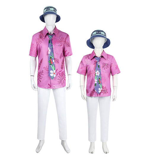 Green Hawaiian Fox Shirt & Purple Tie Ensemble - Fox Tail Headpiece Cosplay Costume for Children & Adults