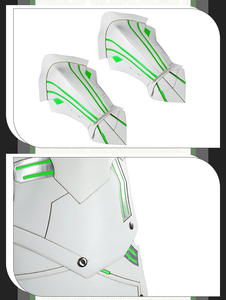 Young Silver Warrior White Lifestream Style Jacket - Shoulder Armor Belt Gloves Cosplay Ensemble Male