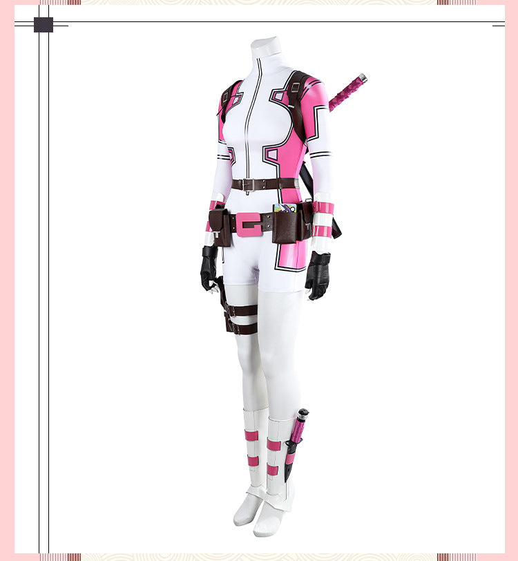 Pink Tactical Suit with White Accents & Black Details - Full Female Cosplay Ensemble Mask Holsters Belt
