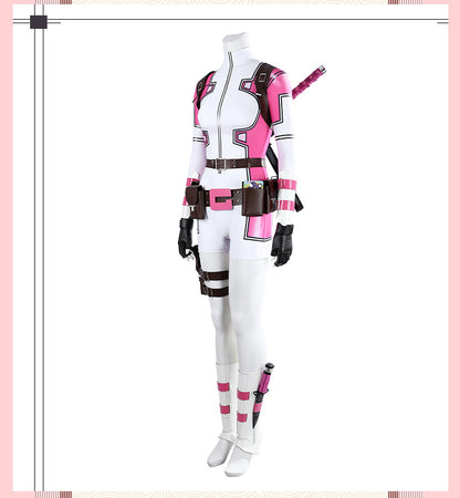 Pink Tactical Suit with White Accents & Black Details - Full Female Cosplay Ensemble Mask Holsters Belt