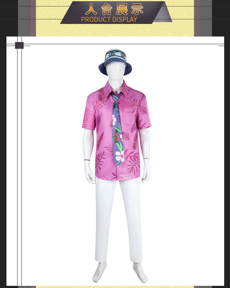 Green Hawaiian Fox Shirt & Purple Tie Ensemble - Fox Tail Headpiece Cosplay Costume for Children & Adults