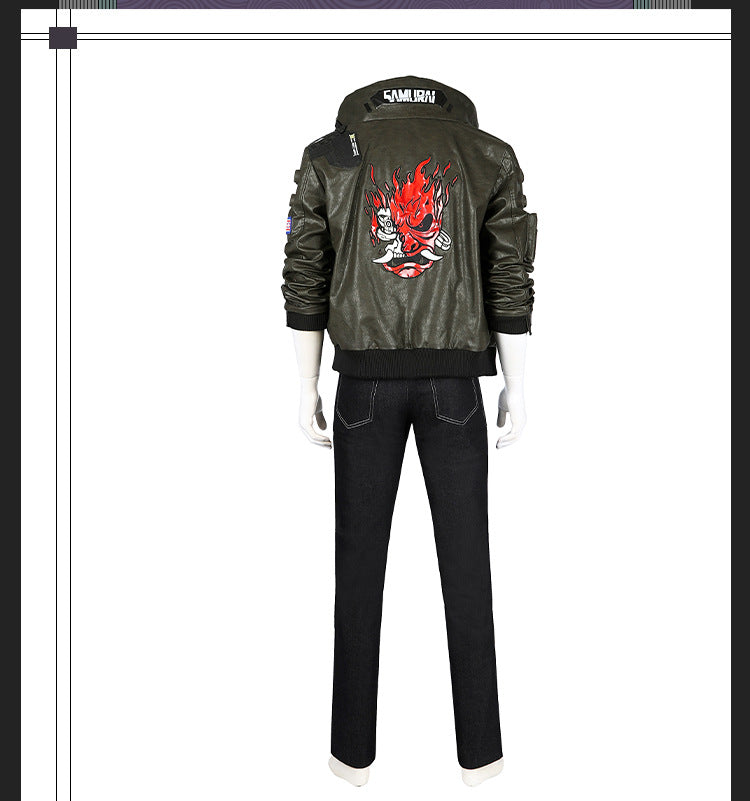 Cyberpunk Streetwear Embroidered Bomber Jacket & Tactical Pants - Male Full Ensemble with Belt Accessories