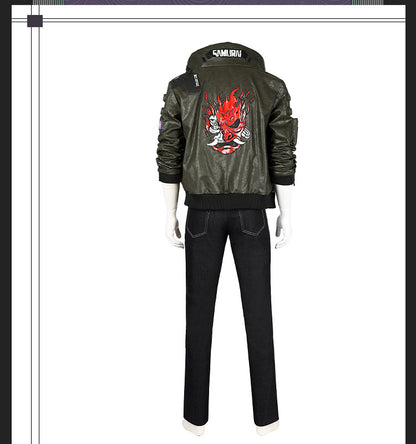 Cyberpunk Streetwear Embroidered Bomber Jacket & Tactical Pants - Male Full Ensemble with Belt Accessories