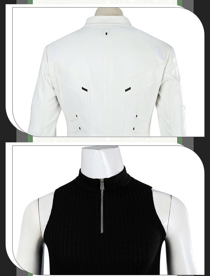 Young Silver Warrior White Lifestream Style Jacket - Shoulder Armor Belt Gloves Cosplay Ensemble Male