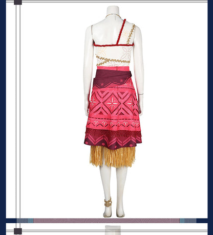 Polynesian Explorer Dress - Manta Ray Print Red Skirt & Crop Top | Women & Children Cosplay Set with Necklace