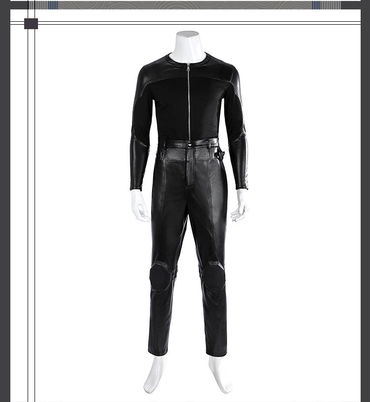 Dark Daywalker Black Jumpsuit with Silver Details - Sword Harness Cosplay Costume Men Leather Look