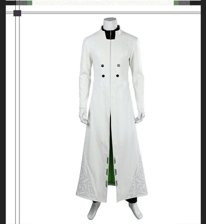 Young Silver Warrior White Lifestream Style Jacket - Shoulder Armor Belt Gloves Cosplay Ensemble Male