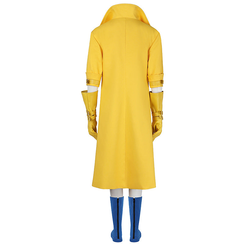 Yellow Trench Coat Pink Shirt Ensemble - Full Cosplay with Sunglasses Gloves Belt Female Retro Anime Style