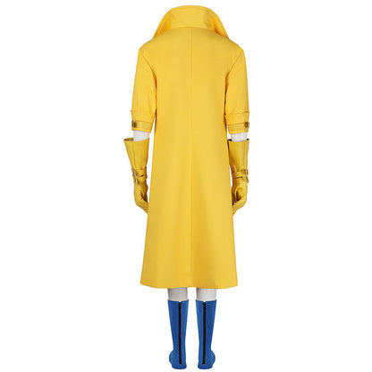 Yellow Trench Coat Pink Shirt Ensemble - Full Cosplay with Sunglasses Gloves Belt Female Retro Anime Style