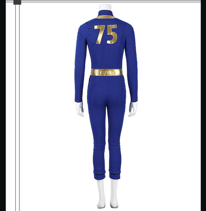 Blue & Yellow Vault Dweller Onesie - Tight Female Jumpsuit Cosplay Set | Post-Apoc Bodysuit + Gauntlets