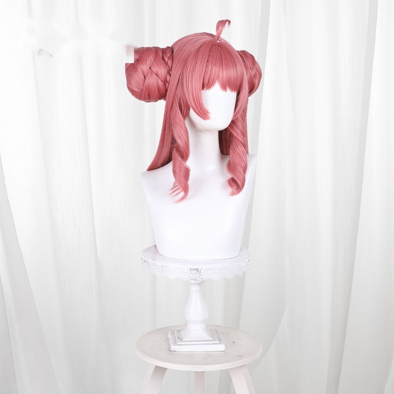 Krisia Pink Scalp-top Hair Bun Long Cosplay Wig for Rock Kingdom World