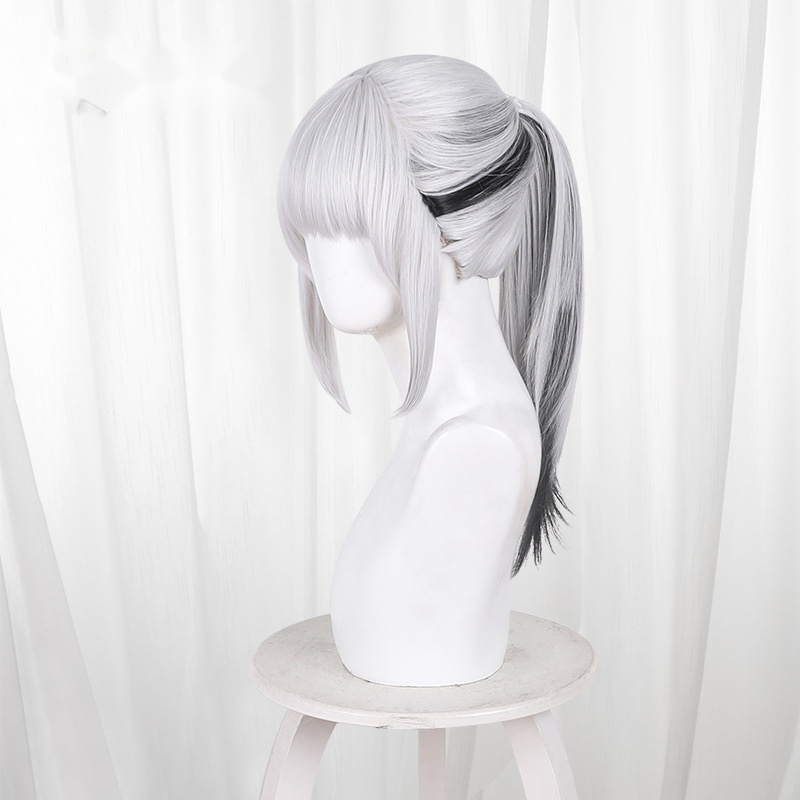 Mai Xiaowen Black-white Round Scalp-top Ponytail Styled Cosplay Wig for Delta Force