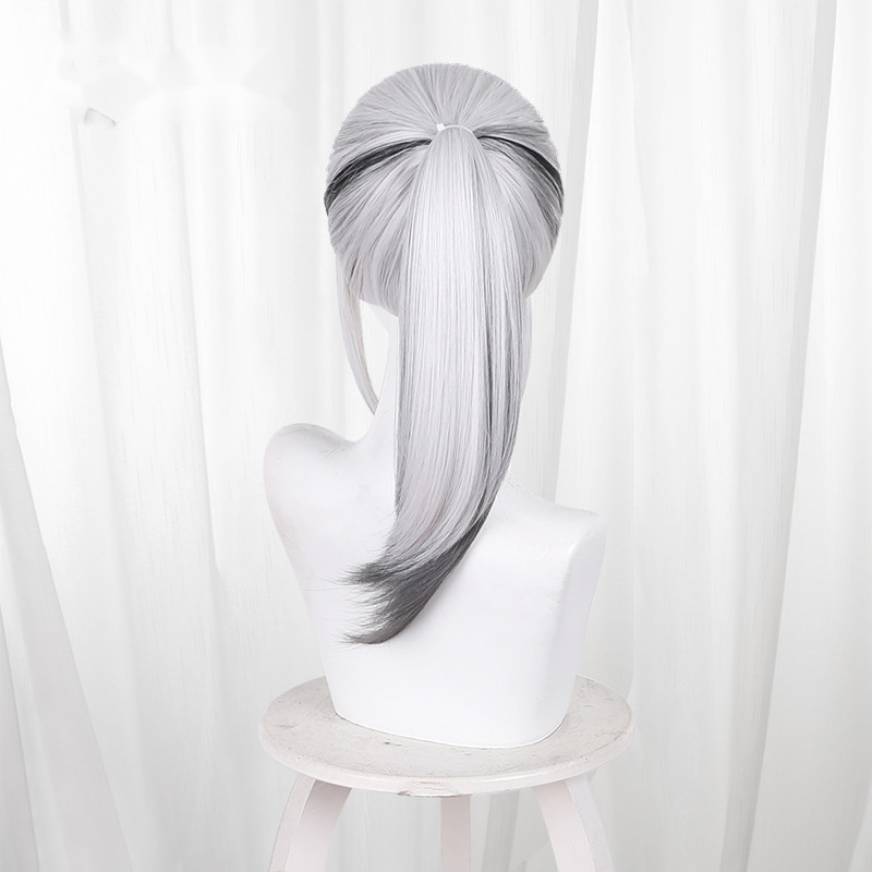 Mai Xiaowen Black-white Round Scalp-top Ponytail Styled Cosplay Wig for Delta Force - Image 4