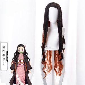 Nezuko Kamado Golden Brown Gradient Long Wavy Cosplay Wig for Demon Slayer: Kimetsu no Yaiba